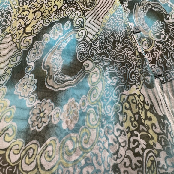 Apt. 9 Sheer Long Sleeve Blouse Blue Grey Olive with Ruffle Detail XL - Picture 5 of 9